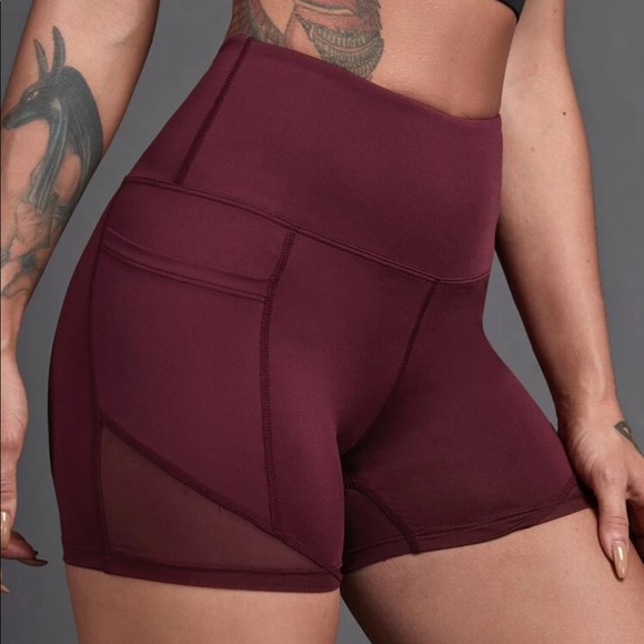 SHEIN Burgundy Mesh Biker Shorts with Pockets - Picture 5 of 9